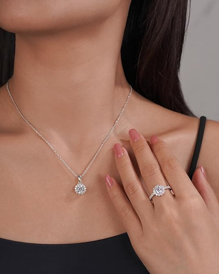 IMOLOVE Moissanite Solitaire Pendant Necklaces for Women Sterling Silver with 18K White Gold Plated 1-3 Carat D Color VVS1 Clarity Mossanite Jewelry for Women