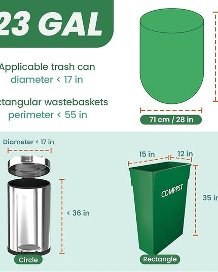 Compostable Trash Bags 23 gallon Large Garbage Bags,20 Count, Fits13-25 gallon trash can, Extra Strong and Durable,Compostable Lawn & Leaf Yard Waste bags,ASTM D6400,Bpi &OK compost HOME certified