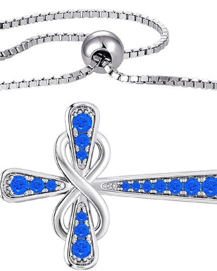 YL Cross Bracelet 925 Sterling Silver Infinity Sideways Link Bracelet Birthstone Jewelry for Women