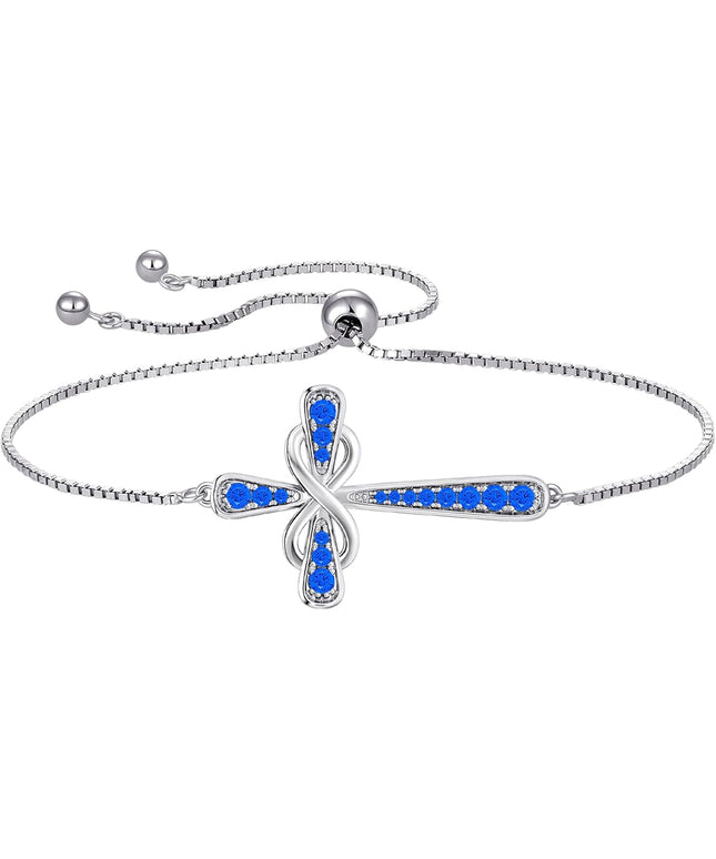 YL Cross Bracelet 925 Sterling Silver Infinity Sideways Link Bracelet Birthstone Jewelry for Women