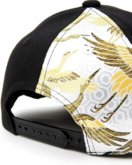 W@nderFabric Traditional Japanese Kimono Baseball Cap, Embroidered Pattern, Adjustable Snapback Flat Brim, 6-Panel Cap