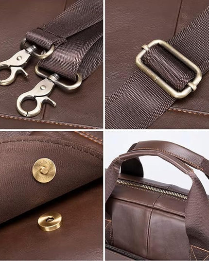 Genuine Leather Business Briefcase Laptop Handbag, Crossbody, Premium Quality, Spacious Design, Versatile Carrying Options