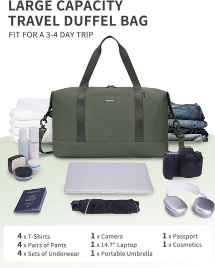 ECOHUB Travel Duffel Bag Water Resistant Weekender Bag Carry On Bags for Women Sport Gym Bags for Men Hospital Bag for Labor and Delivery Overnight Bag Luggage Bag with Trolley Sleeve 30L Army Green