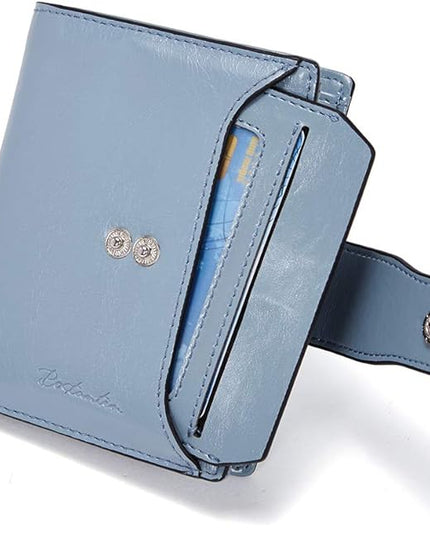 BOSTANTEN Women Leather Wallet RFID Blocking Small Bifold Zipper Pocket Wallet Card Case Purse with ID Window