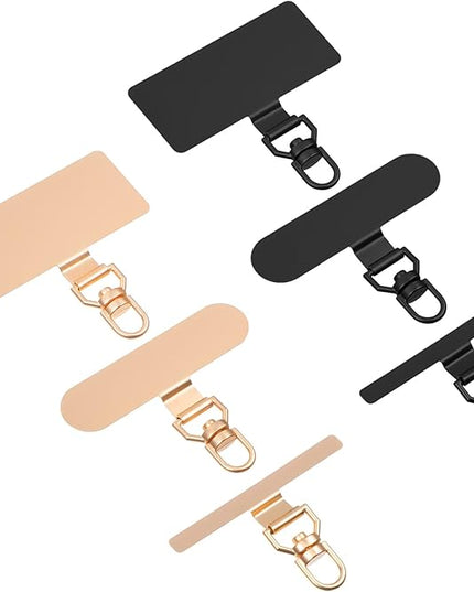 Sibba Phone Lanyard Patch Set 6 PCS Heavy Duty Metal Phones Tether Tabs with 44lbs Load Capacity Ultra-Thin Cellphone Tether Tab for Phone Lanyard Universal for i Phones Android Full Cases Black Gold