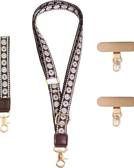 LEMEDE Phone Charm Lanyard, Gold Buckle Adjustable Crossbody and Wrist Strap with 2pcs 360-Degree Rotatable Phone Pad