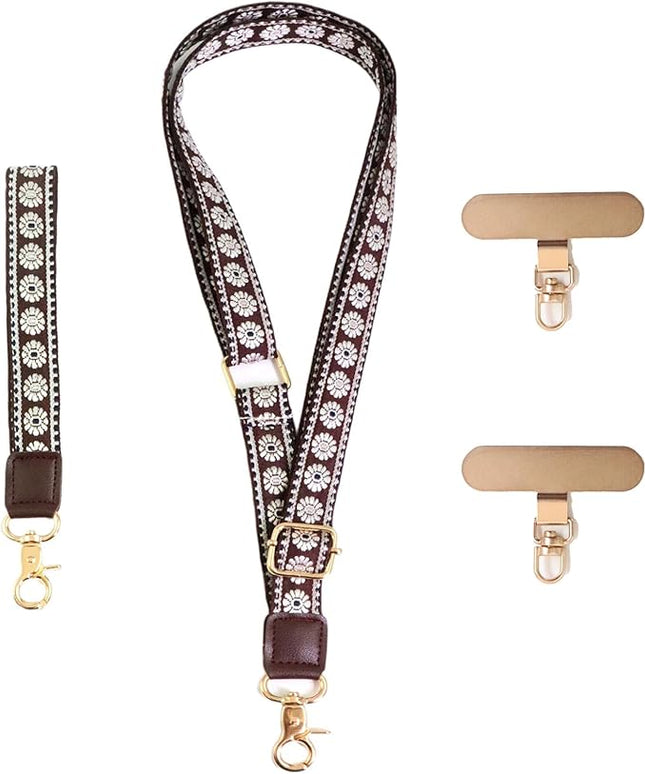 LEMEDE Phone Charm Lanyard, Gold Buckle Adjustable Crossbody and Wrist Strap with 2pcs 360-Degree Rotatable Phone Pad