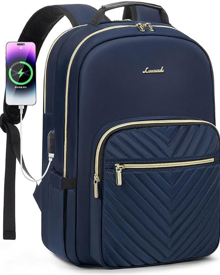 LOVEVOOK Laptop Backpack for Women 17.3 inch,Cute Womens Travel Backpack Purse,Professional Laptop Computer Bag,Waterproof Work Business College Teacher Bags Carry on Backpack with USB Port,Navy Blue