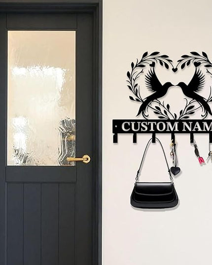 peanut case Customized Keys Holder - Personalized Birds Flower Key Hooks Wall Metal Sign Decor,Wall Holder, Garden,Door Hook (Style E)
