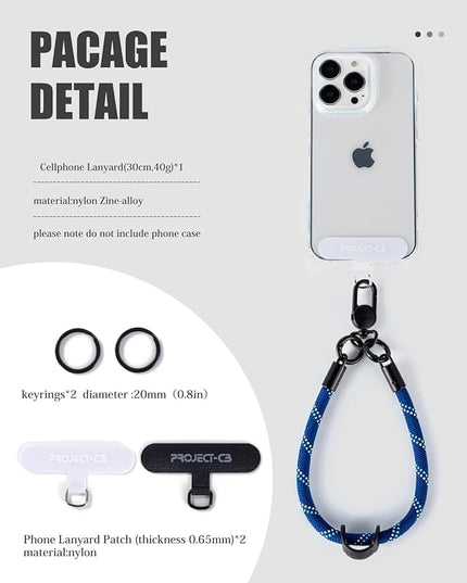 project-cb Phone Wrist Strap×1,Phone Tether Tab×2,Phone Wristlet,Phone Lanyard Wrist Strap,Key Holder,Keychain,Key Ring×2(Blue)