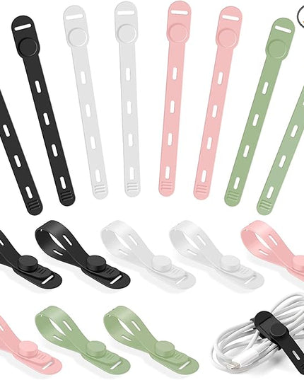 OneLeaf Reusable Silicone Cable Ties, Soft Cord Bundlers for USB Chargers, Kitchen Appliance, Adjustable Wire Management Straps with Secure Buckle, Travel Tech & Cruise Essentials Keepers, Multicolor