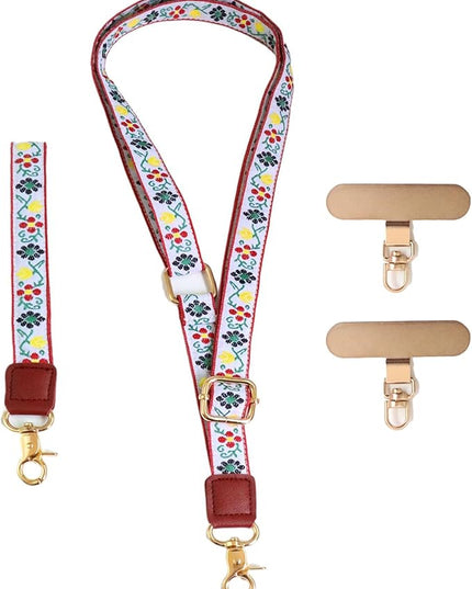 LEMEDE Phone Charm Lanyard, Gold Buckle Adjustable Crossbody and Wrist Strap with 2pcs 360-Degree Rotatable Phone Pad