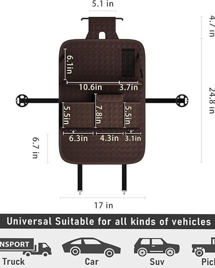 GMQ Back Seat Car Organizer 1 Pack,Backseat Organizer with Tray,Multifunctional Car Seat Back Storage Box with Foldable Tablet Holder (Coffee, Weave)