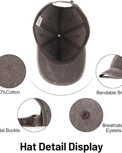 XXL Oversize Washed Denim Baseball Cap,Low Profile Jean Sports Cap for Big Heads 23.5"-25.5",Large Pigment Dyed Dad Hat