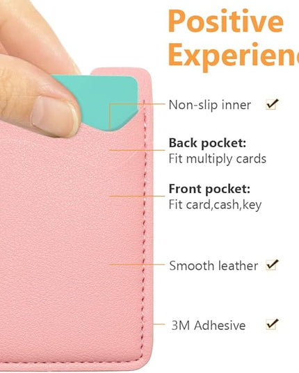 Leather Phone Card Holder, 2-Pack Stick-On Wallet for iPhone, Samsung - Pink