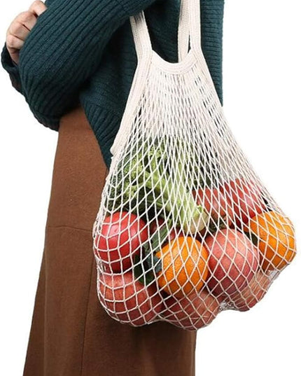 4 Pack Portable Reusable Grocery Bags Fruit and Vegetable Bag Washable Cotton Mesh String Organic Organizer Shopping Handbag Long Handle Net Tote (blue,Black,Beige,Orange)