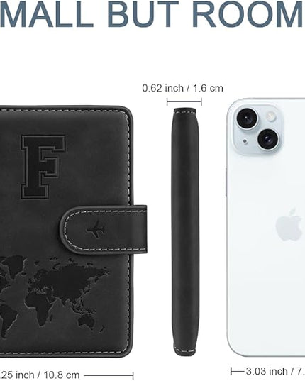 Passport Holder Wallet Cover Personalized Letter A-Z Travel Wallet RFID Blocking Passport Cover Wallet Case for Travel Passport Book Holders for Women and Men, Black-F