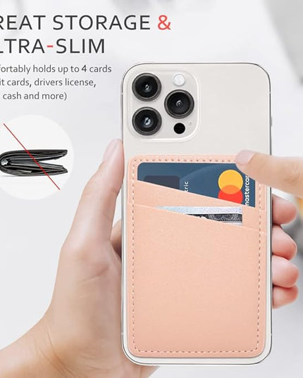 Phone Wallet, Leather Phone Card Holder Adhesive Stick On Credit Card Pocket for Back of Phone Case for iPhone and Android-White, Pink