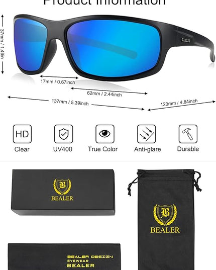 BEALER Polarized Sports Sunglasses for Men Lightweight TR90 Frame Sun Glasses Driving Cycling Fishing UV Protection Shades