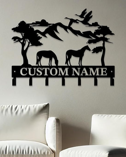 peanut case Personalized Farm Horse Keys Hooks,Custom Name Metal Cowboy Horse Art Keys Hooks,Metal Horse Lover Wall Home Storage Decorative Keys Hooks,Key Holder Hooks for Wall (Style D)