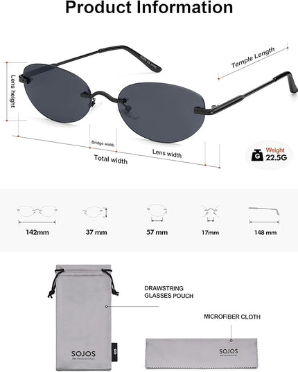 SOJOS Retro Small Oval Sunglasses Womens Trendy Rimless Sun Glasses Vintage Narrow Shades SJ1242