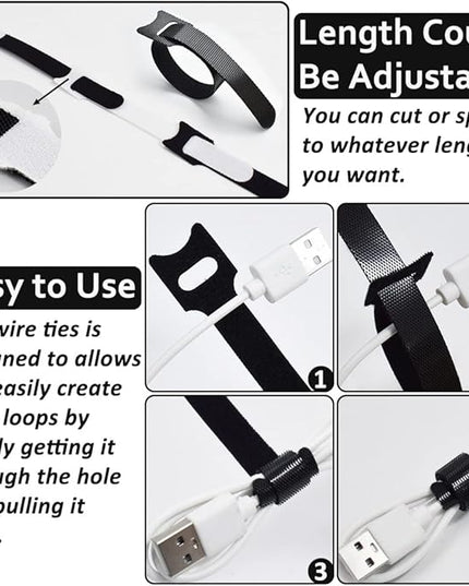 70pcs Cable Ties Reusable Black and White Wire Ties Cable Management Cord Ties Reusable for Electronics Hook and Loop Cable Ties for Computer 4 6 8 Inch