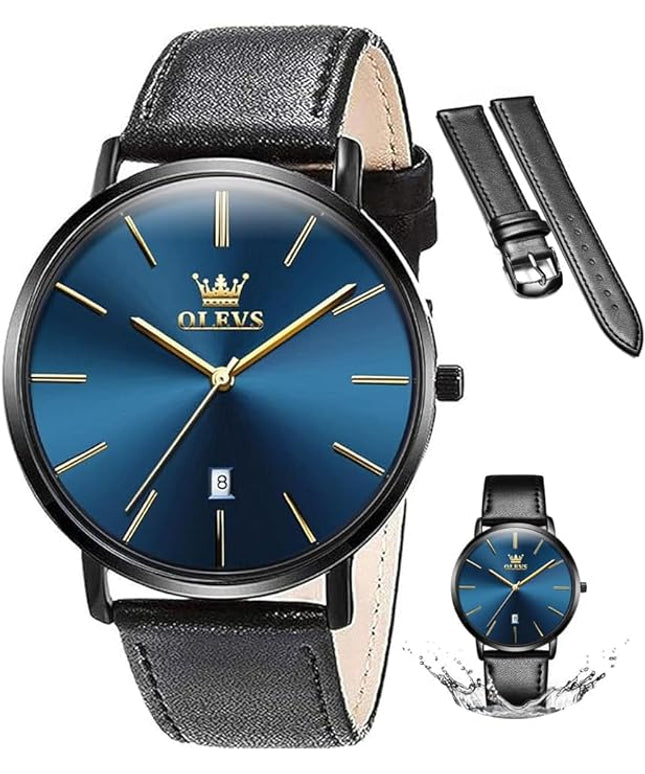 OLEVS Mens Watches Mens Leather Watch Ultra Thin Watches for Men Minimalist Watch with Leather Band Quartz Analog Dress Casual Simple Lightweight relojes para Hombres
