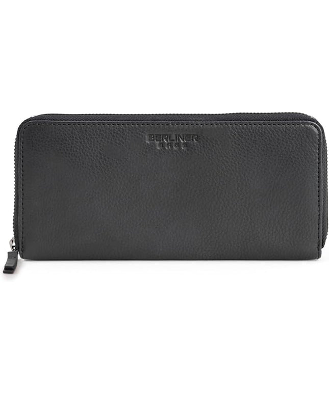 BERLINER BAGS Premium Genuine Leather Wallet Margo, RFID Blocking Credit Card Holder, Slim Womens Wallet, Zip Around Wallet for 13 Cards and ID window, Bills, Coins - Black