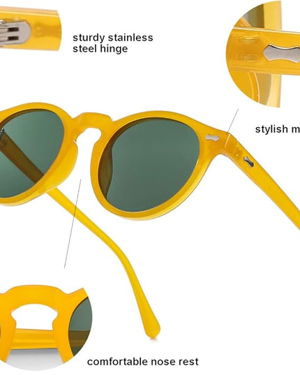 Gleyemor Vintage Polarized Sunglasses for Men Round Sunglasses UV400 Protection Retro Hand-crafted Acetate Frame