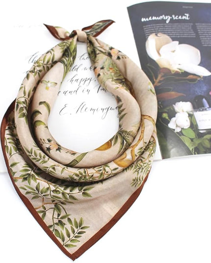 ANDANTINO 100% Pure Mulberry Silk Small Square Scarves -21'' x 21''- Digital Printed Neckerchief –Women Men Lightweight Scarf