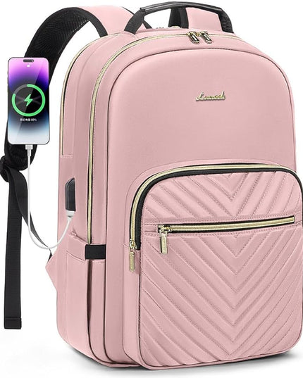 LOVEVOOK Laptop Backpack for Women 18.4 inch,Cute Womens Travel Backpack Purse,Professional Laptop Computer Bag,Waterproof Work Business College Teacher Bags Carry on Backpack with USB Port,Pink