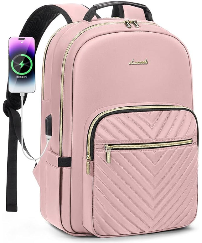 LOVEVOOK Laptop Backpack for Women 15.6 inch,Cute Womens Travel Purse,Professional Laptop Computer Bag,Waterproof Work Business College Teacher Bags Carry on Backpack with USB Port,Pink