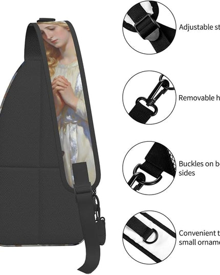Our Lady of Guadalupe Sling Bag Crossbody Bags Clovers Chest Bag for Travel Hiking for Men Women White Mary 2