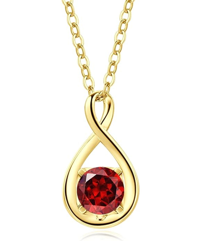 FANCIME 14K Solid Gold Birthstone Pendant with Sterling Silver Chain Infinity Gemstone Necklace Fine Jewelry Anniversary Birthday Christmas Gifts for Women Wife Her
