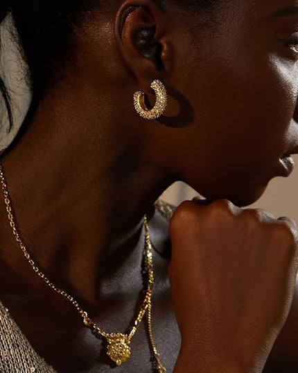 18K Gold Plated Chunky Hoop Earrings for Women Fashion Thick Gold Hoops Set Jewelry for Birthday Christmas Gifts