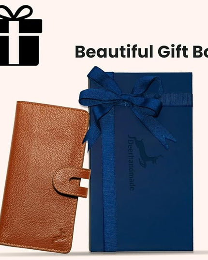 DEERHANDMADE womens wallet (Holds 15-18 Cards, 4 Flat Pockets, 1 ID Windows) Genuine Leather clutch purses for women | Slim long wallets for women | rfid blocking wallet (brown wallets)