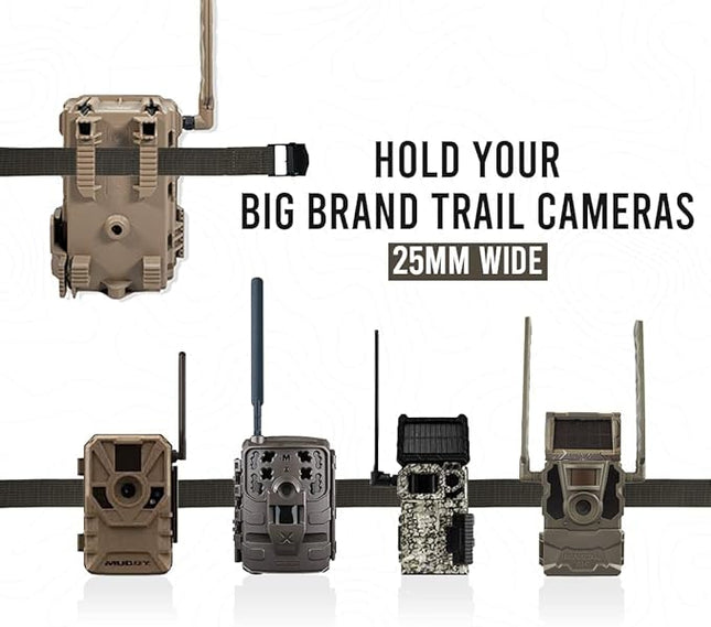 Trail Camera Straps 8 Packs, Game Cam Mounting Straps w/Durable Alloy Buckle, 6 ft. Long Nylon Utility Strap for Hanging Deer Camera, 25mm Width (Brown)