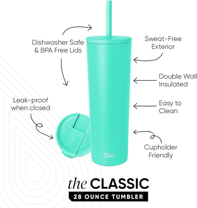 Simple Modern Classic Tumbler with Lid and Straw | Insulated Iced Coffee Cup Reusable Stainless Steel Water Bottle Travel Mug | Gifts for Women Men Her Him | 28oz | Tropical Wave