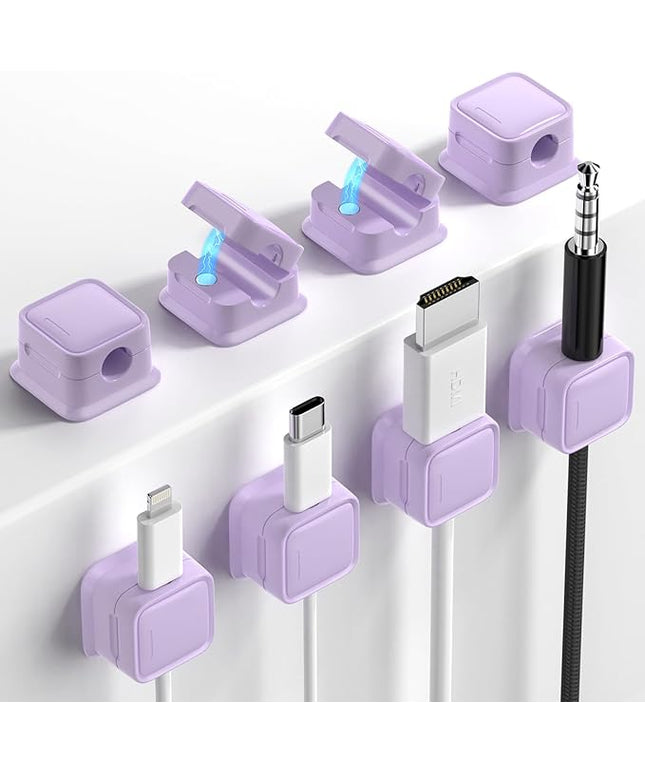 8 Pack Magnetic Cord Organizer, Easy Secure Adhesive Cable Management, Wire Holder Keeper Organizer Management, Hide/Organize Phone USB Charger Cable for Home,Office,Car,Desk,Nightstand-Purple