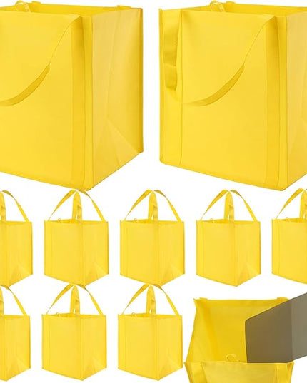 NERUB Set of 10 Reusable Grocery Bags Heavy Duty Shopping Bags Large Grocery Totes with Reinforced Bottom Super Sturdy Handles, Yellow