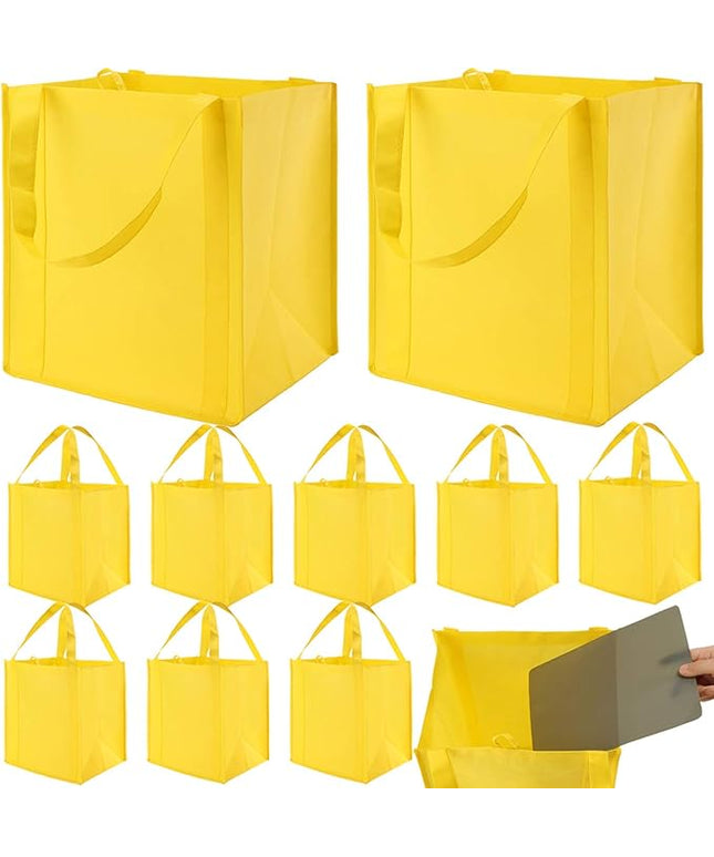 NERUB Set of 10 Reusable Grocery Bags Heavy Duty Shopping Bags Large Grocery Totes with Reinforced Bottom Super Sturdy Handles, Yellow