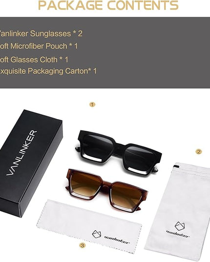 VANLINKER Thick Square Sunglasses for Men Women Retro Chunky Rectangle Shades UV400 Protection VL9731