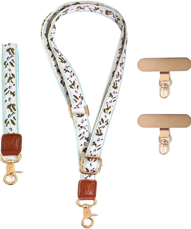 LEMEDE Phone Charm Lanyard, Gold Buckle Adjustable Crossbody and Wrist Strap with 2pcs 360-Degree Rotatable Phone Pad
