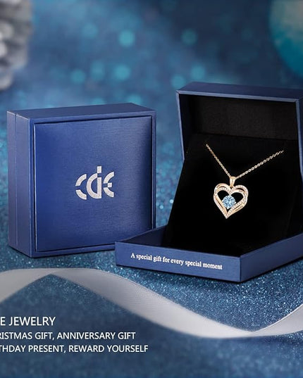 CDE Forever Love Heart Necklaces for Women, Wedding Anniversary, Birthday Mothers Day Christmas Day Gifts for Mom, Mother, Wife, friend, S925 Silver Jewelry with Birthstone Pendant