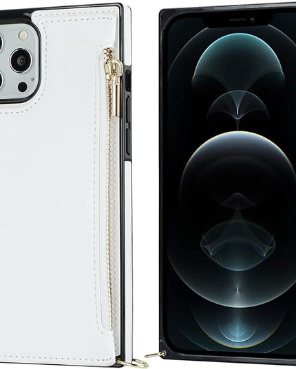 Bocasal Crossbody Wallet Case for iPhone 12 Pro Max with Card Holder,Zipper Card Slot Protector Shockproof Purse Cover with Removable Cross Body Strap 6.7 Inch (White)