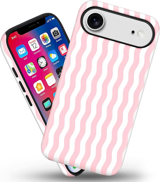 Magnetic for iPhone 17 Air Case Cute Wavy Stripes Phone Case, Shockproof Slim TPU and Hard PC Protective Phone Cover Compatible with MagSafe Designed for Women Girls, Pink