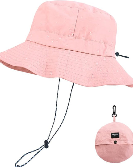 PFFY Quick Dry Waterproof Packable Bucket Hat for Women Men Outdoor Sun Hats with Detachable Chin Strap