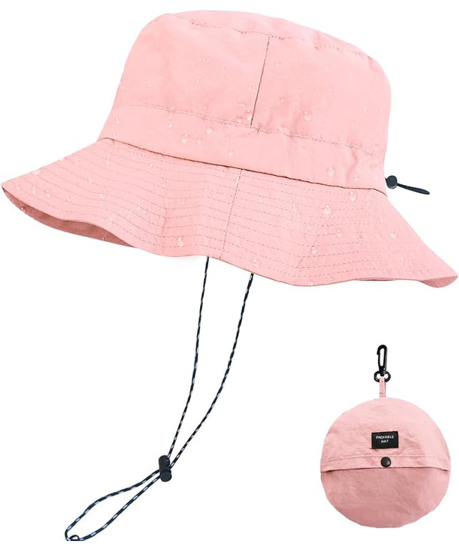 PFFY Quick Dry Waterproof Packable Bucket Hat for Women Men Outdoor Sun Hats with Detachable Chin Strap