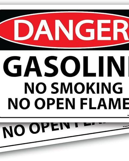 (2 pack) Danger Gasoline | No Smoking No Open Flames Sign | Gasoline Warning Sticker Decal for Storage Tanks, NFPA, OSHA | 7 x 10 inch