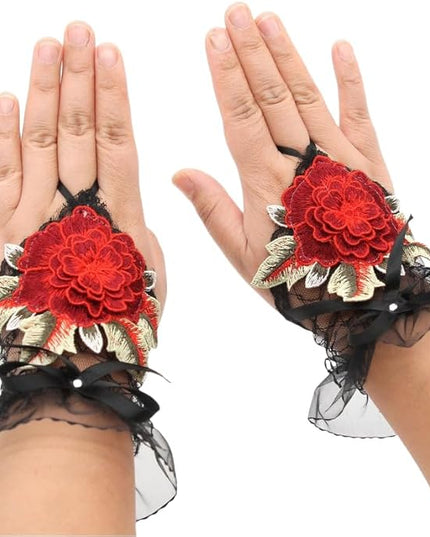 Specell Embroidered Flowers Lace Fingerless Gloves - for Bridal Wedding Cocktail Tea Party Evening Prom Costumes Cosplay